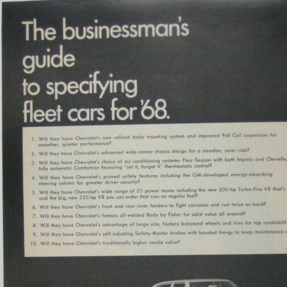 1968 Chevrolet Dealer Promo Guide Print Fleet Cars Impala Sport Coupe Chevelle - Picture 2 of 2